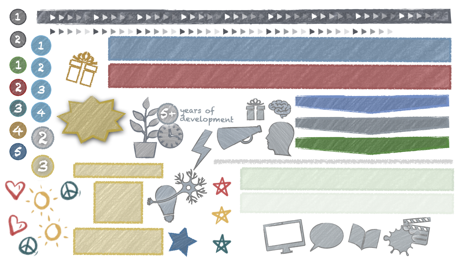 Original brand-board pencil icons and fill patterns