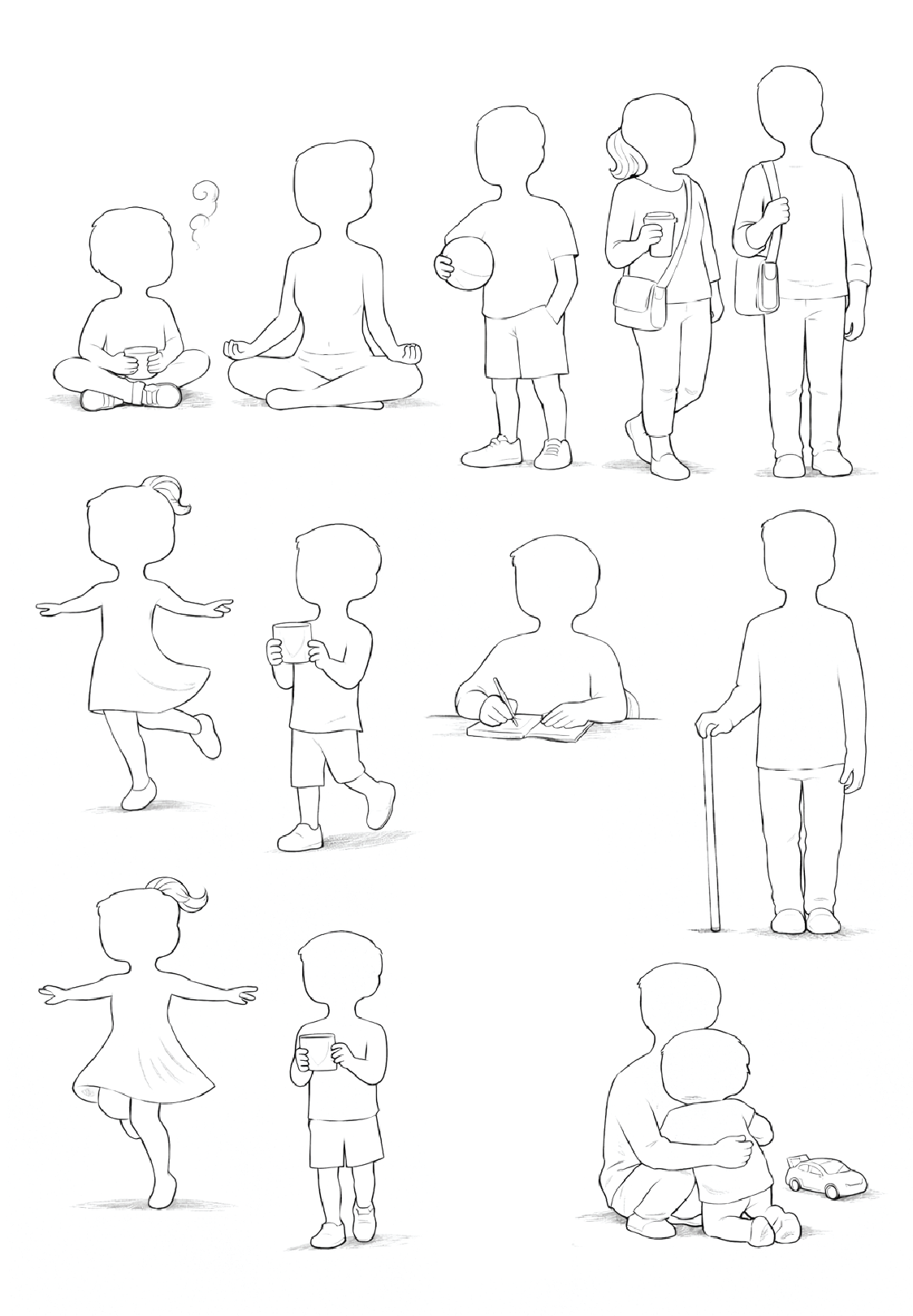 Original hollow human silhouette reference sheet