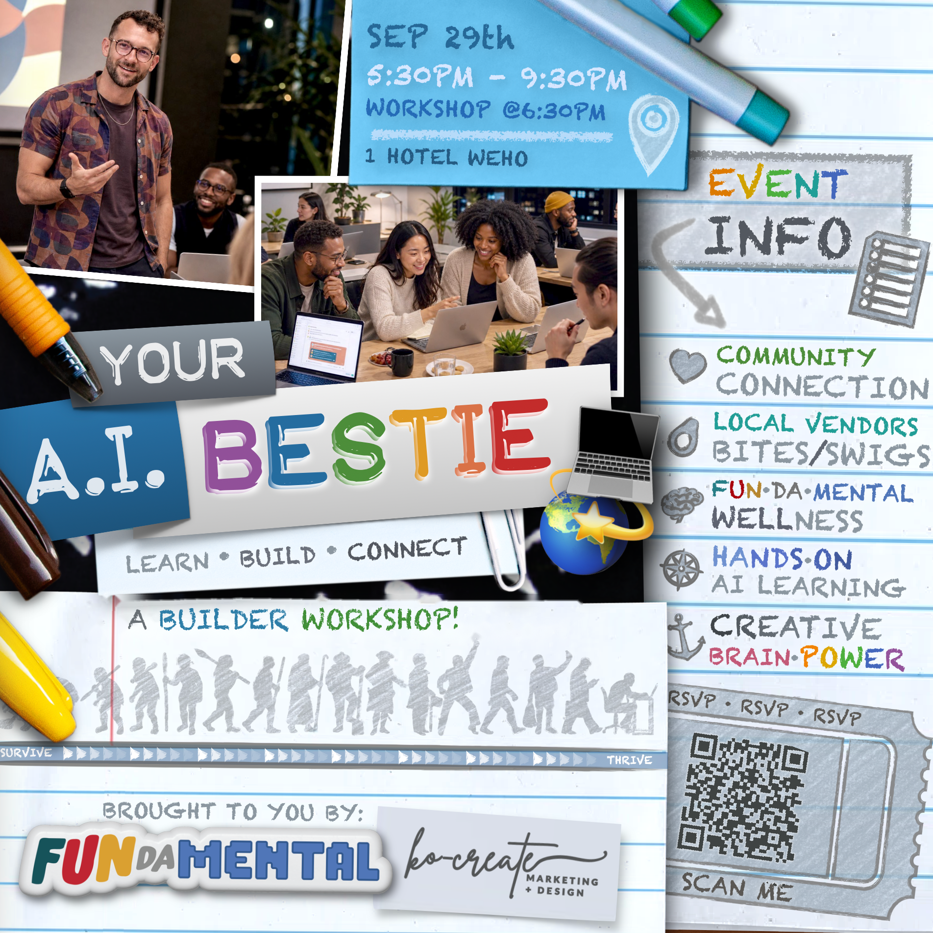 Original AI Bestie event artwork and label arrangement